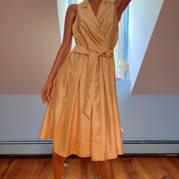 PARTY Shimmering Gold EVAN PICONE Faux Wrap Dress size 10 - Picture 7 of 9